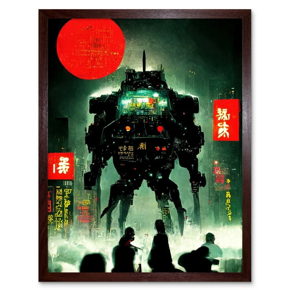 Rise Of Machines Mecha Japanese Style Illustration Sci-Fi Art Print Framed Poster Wall Decor 12x16 inch