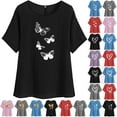 thumbnail image 1 of QATAINLAV Hauts d'Été pour Femmes en Coton et Lin de Plage Mode Tunique à Imprimé Papillon T-Shirts Amples Décontractés Col Rond Manches Courtes Blouses Fluides Soldes Prime Day Aujourd'hui Violet TTG, 1 of 8