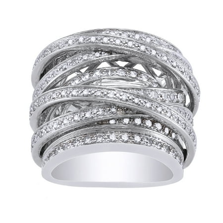 - 10kt White Gold 1-1/2 carats TDW Diamond Crossover Ring