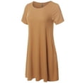 thumbnail image 3 of FashionOutfit Women's Solid Round Neck Short Sleeves Dress with Side Pocket, 3 of 5