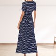 thumbnail image 6 of Fesfesfes Women Dress Round Neck Short Sleeve Beach Polka Dot Bandage Long Maxi Dress Under $10, 6 of 9