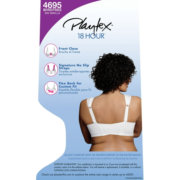 Playtex 18 Hour Supportive Flexible Back Front-Close Wireless Bra Black 46D  Women's