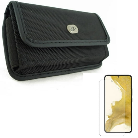 Case Belt Clip and Matte Screen Protector for Samsung Galaxy S22 Phone - Rugged Holster Canvas Cover & TPU Film Anti-Glare Anti-Fingerprint Fingerprint Works Accessory Bundle