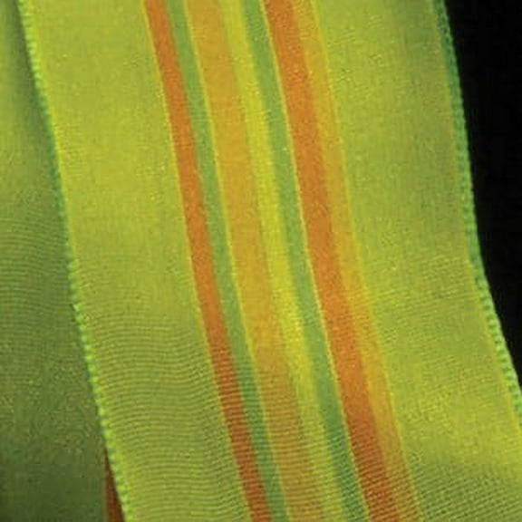 The Ribbon People Green and Orange Striped Woven Edge Wired Craft Ribbon 1.5" x 27 Yards