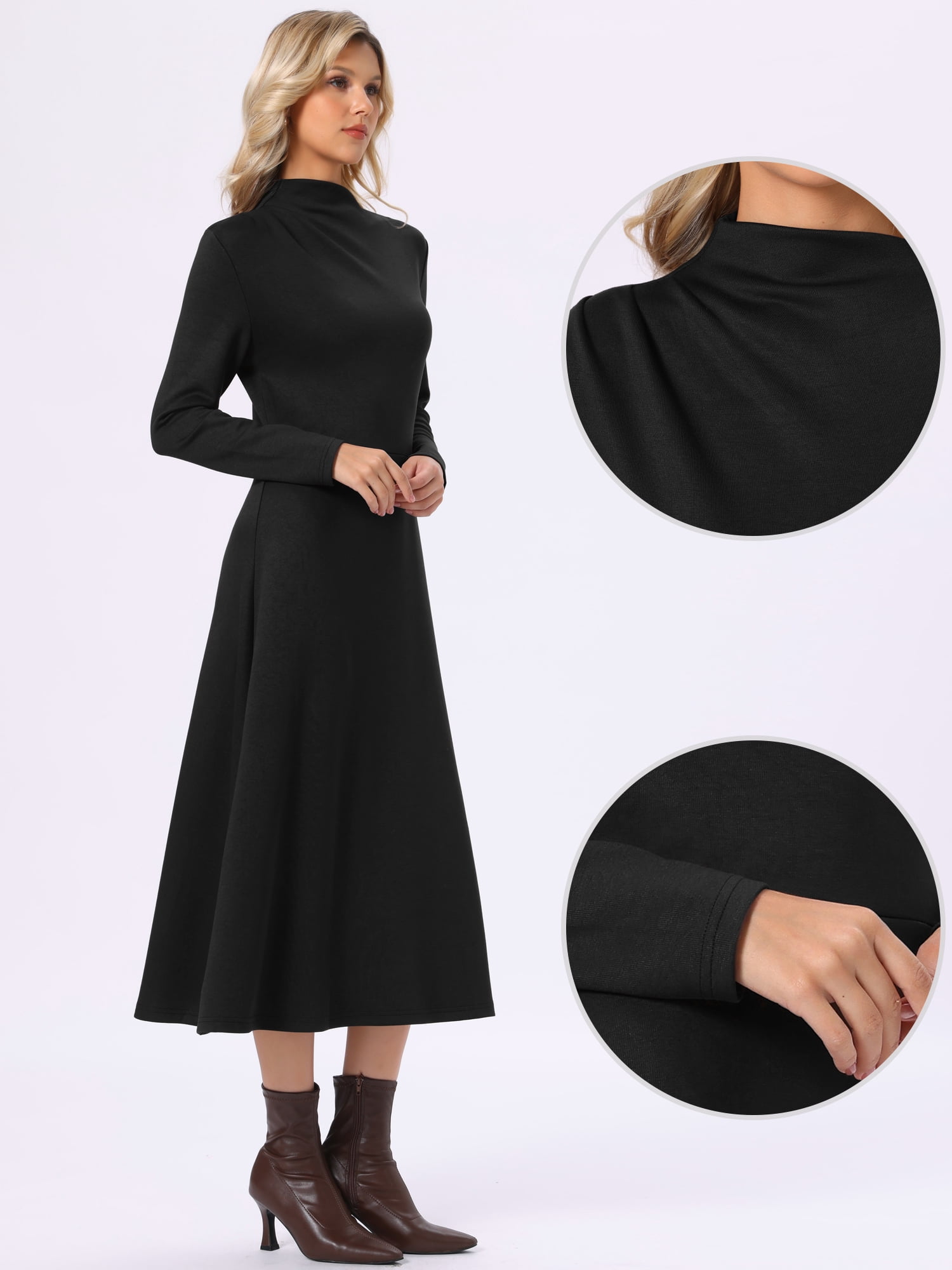 DARING DIVA Women's Fall Ribbed Knit Dresses Neck Long Sleeve Maxi Dress M Black
