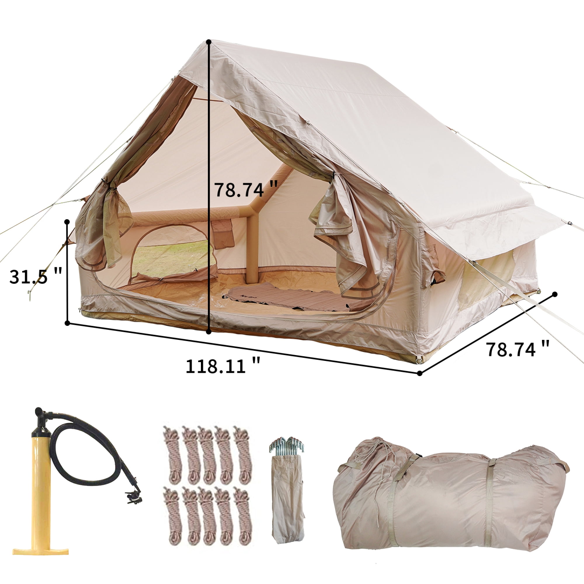 Leumius 4-6 Person Inflatable Tent with Pump, Easy Setup 4 Season Waterproof Outdoor Tent,Waterproof Luxury Glamping Tent with Mesh Window for 4-6 Person