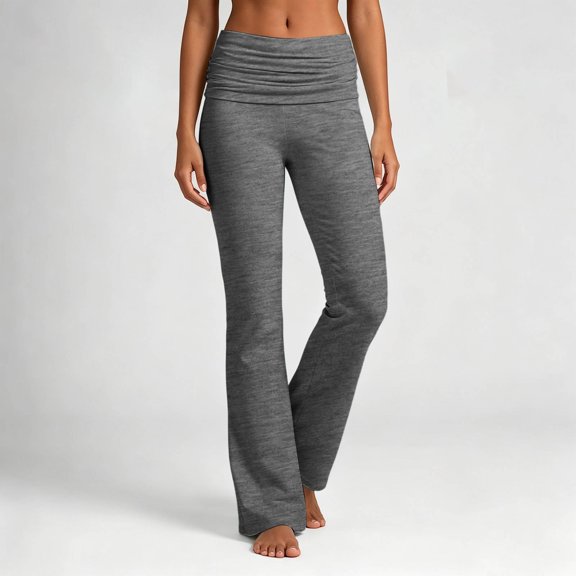 EliteGoogv Womens Yoga Pants Fold Waist Wide Leg Trousers For Women Summer Vacation Casual Pants Grey XL