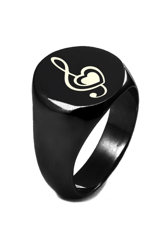 Sterling Silver Treble Clef Heart Engraved Round Flat Top Polished Ring