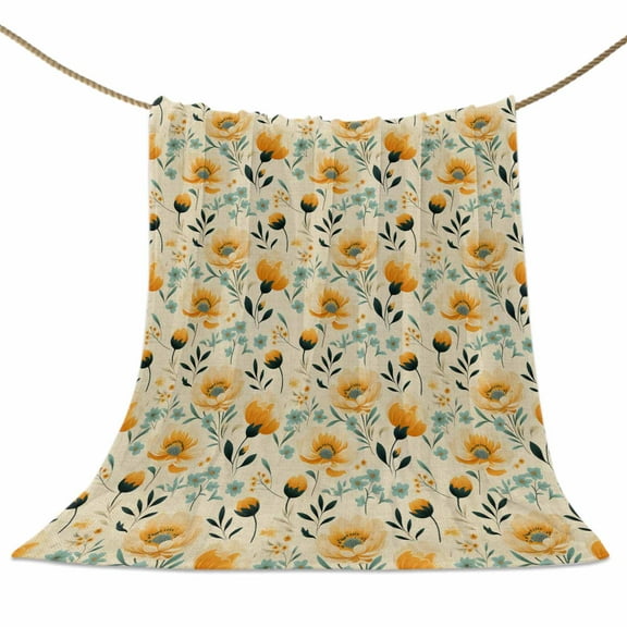 Flannel Fleece Blanket Yellow Flower Super Soft Warm Cozy Throw Blanket Vintage Floral Leaf Bed Couch Car Blankets for All Season 40" x 50"