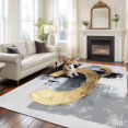 thumbnail image 2 of Black Gold Area&nbsp;Rug 5x7ft Watercolor Geometric Non-Slip&nbsp;Washable Square&nbsp;Rugs Soft Felt Indoor Floor Mat for Bedroom Kitchen Living Room Bathroom, 2 of 9