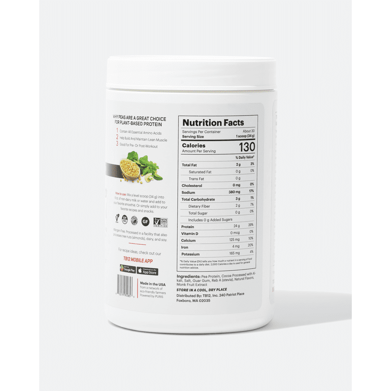 TB12 Plant Based Protein Powder by Tom Brady, 24g of Vegan Pea