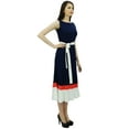 thumbnail image 2 of Bimba Womens Mid-Calf Length Summer Shift Dress Plain Ruffled Bottom With Fabric Belt, 2 of 4