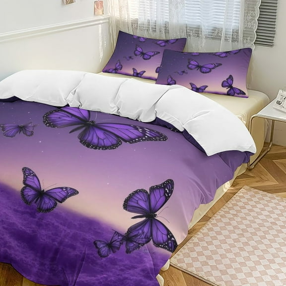 Dreamy Purple Butterfly Pattern (64)-1 Bedding Set Duvet Cover Couple Bedclothes Pillowcase Customized Home Textiles Bed Set for Twin Size