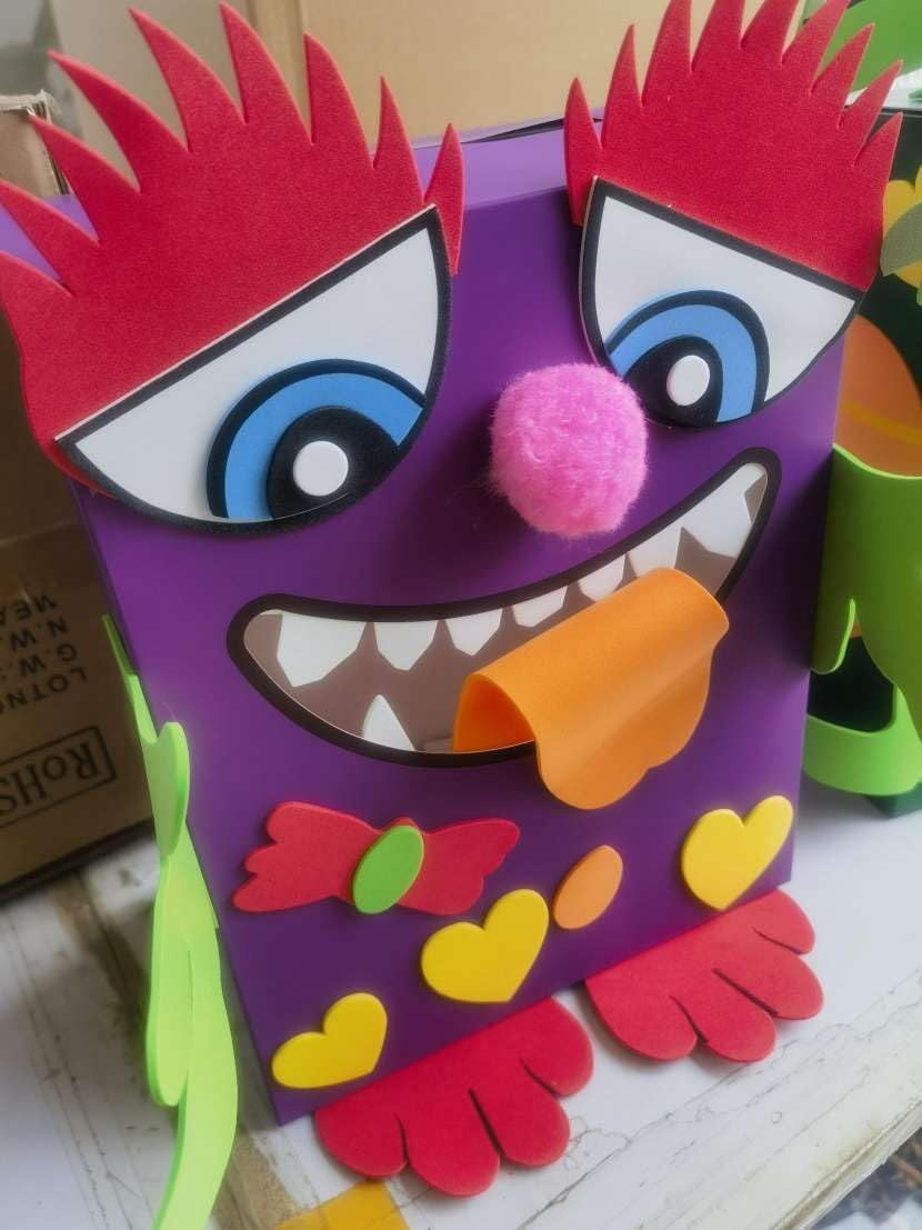 4E’s Novelty DIY Monster Valentine Card Box Craft Kit, Classroom Mailbox Activity for Kids