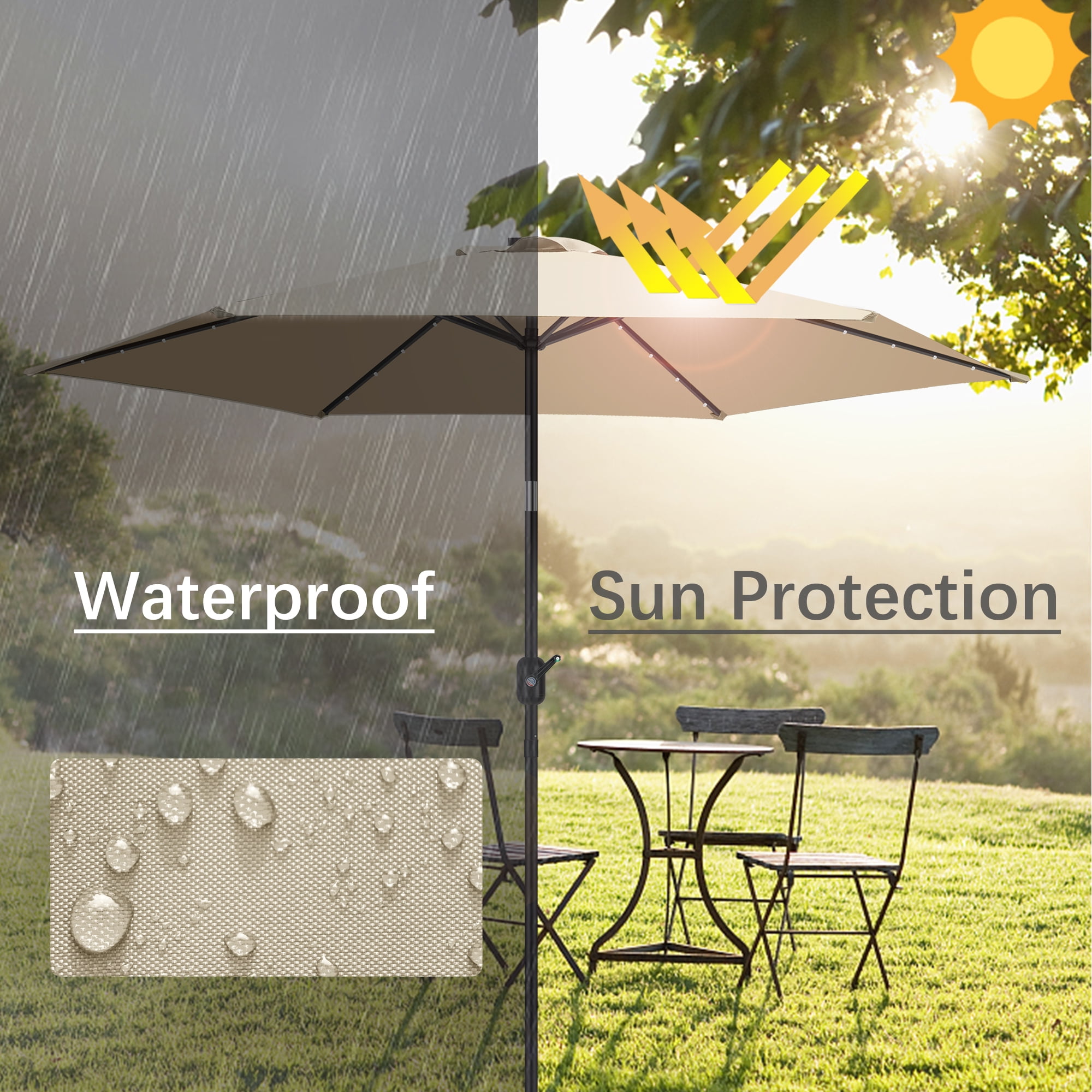 Scafild | 7.5 Ft Solar LED Light Patio Umbrella Outdoor W/ Easy Tilt - Off-white