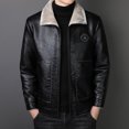 thumbnail image 3 of Chaqueta cortavientos con cuello de piel de polar para hombre, chaqueta de PU para hombre, chaqueta militar de cuero táctico de cachemira gruesa y cálida para hombre, 3 of 4