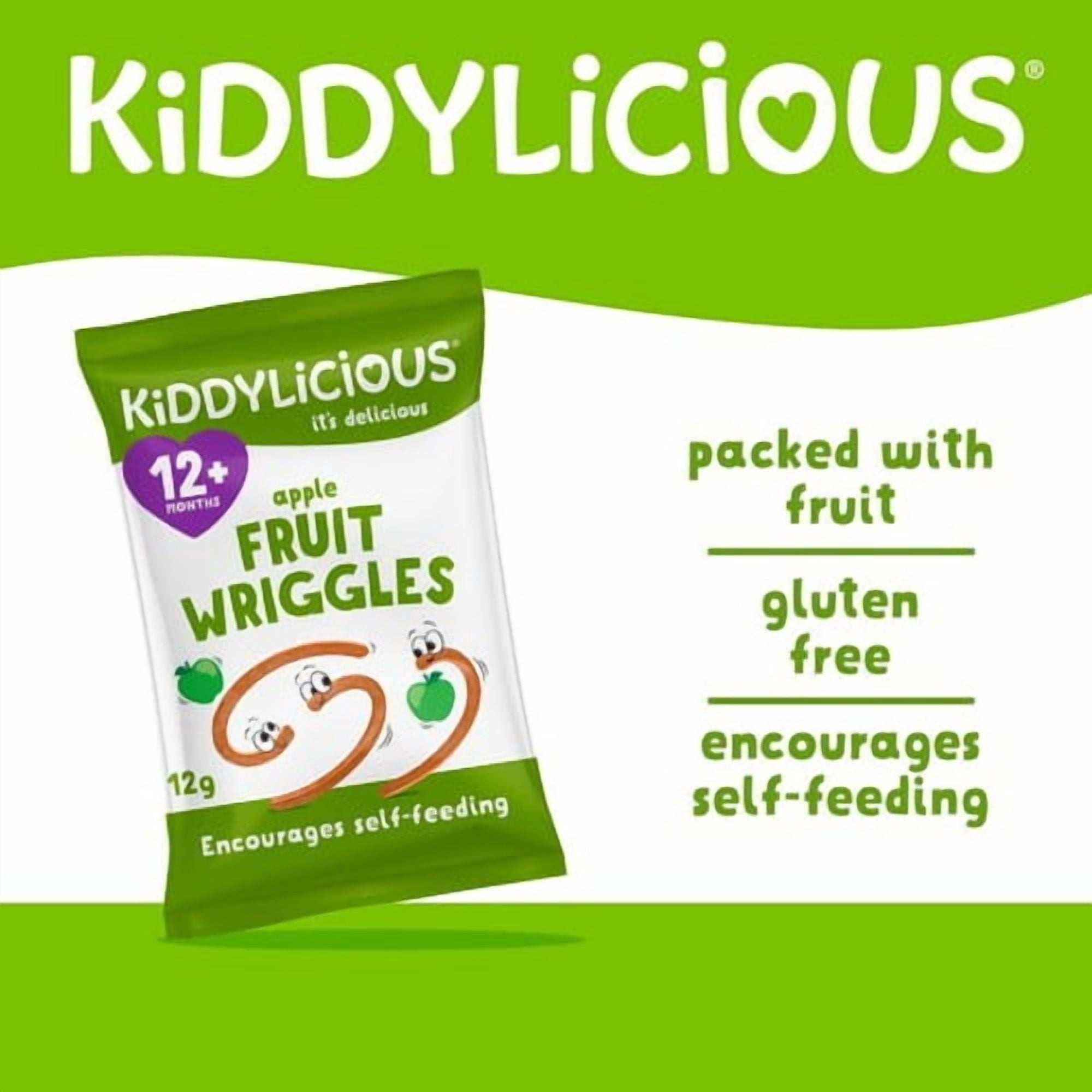 Kiddylicious Apple Wriggles Baby Snacks Multi 4 x 12g, British Import (Pack of 3)