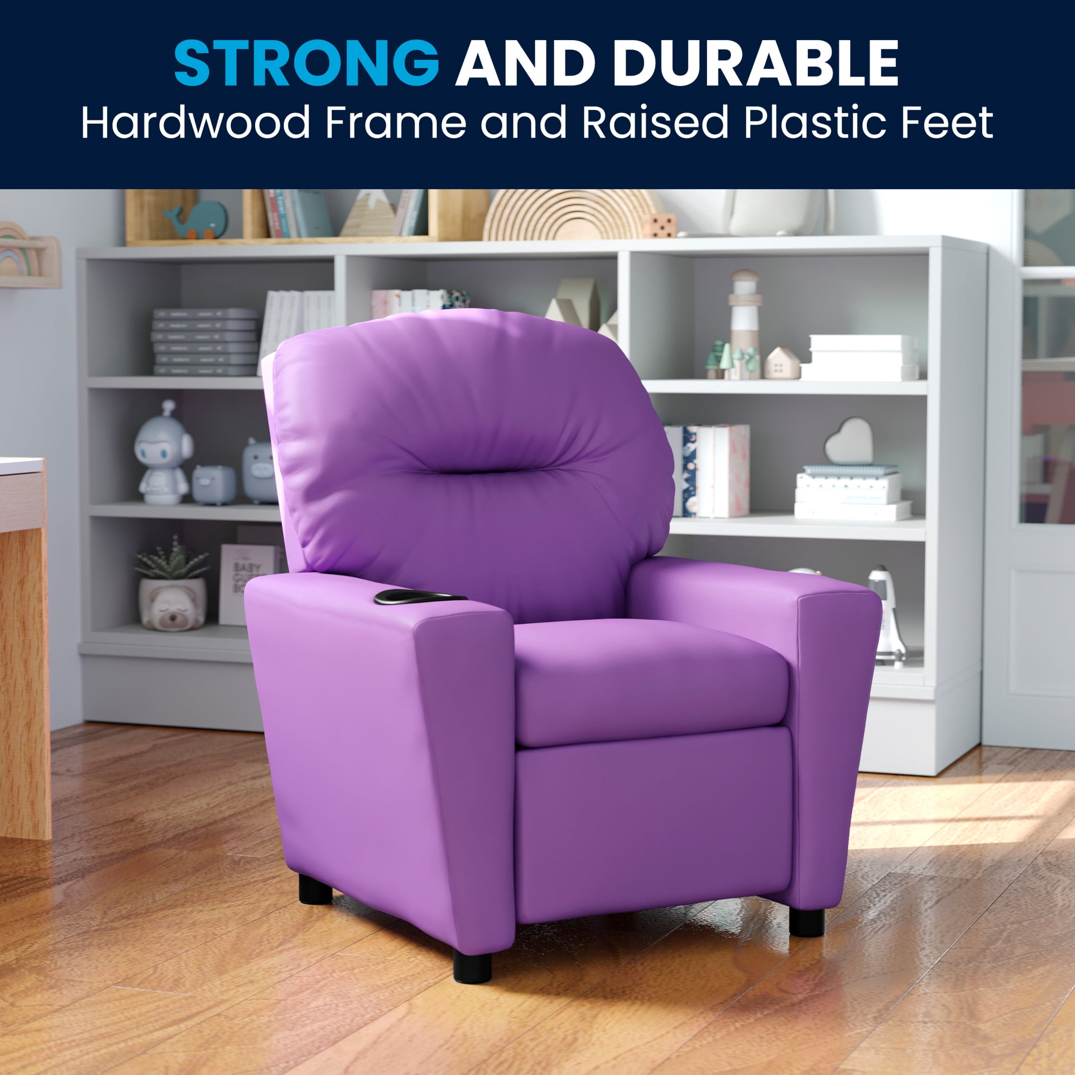 Flash Furniture Chandler Contemporary Lavender Vinyl Kids Recliner with Cup Holder