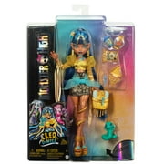 Monster High Cleo De Nile Fashion Doll in Golden Shirt with Pet Hissette and Accessories