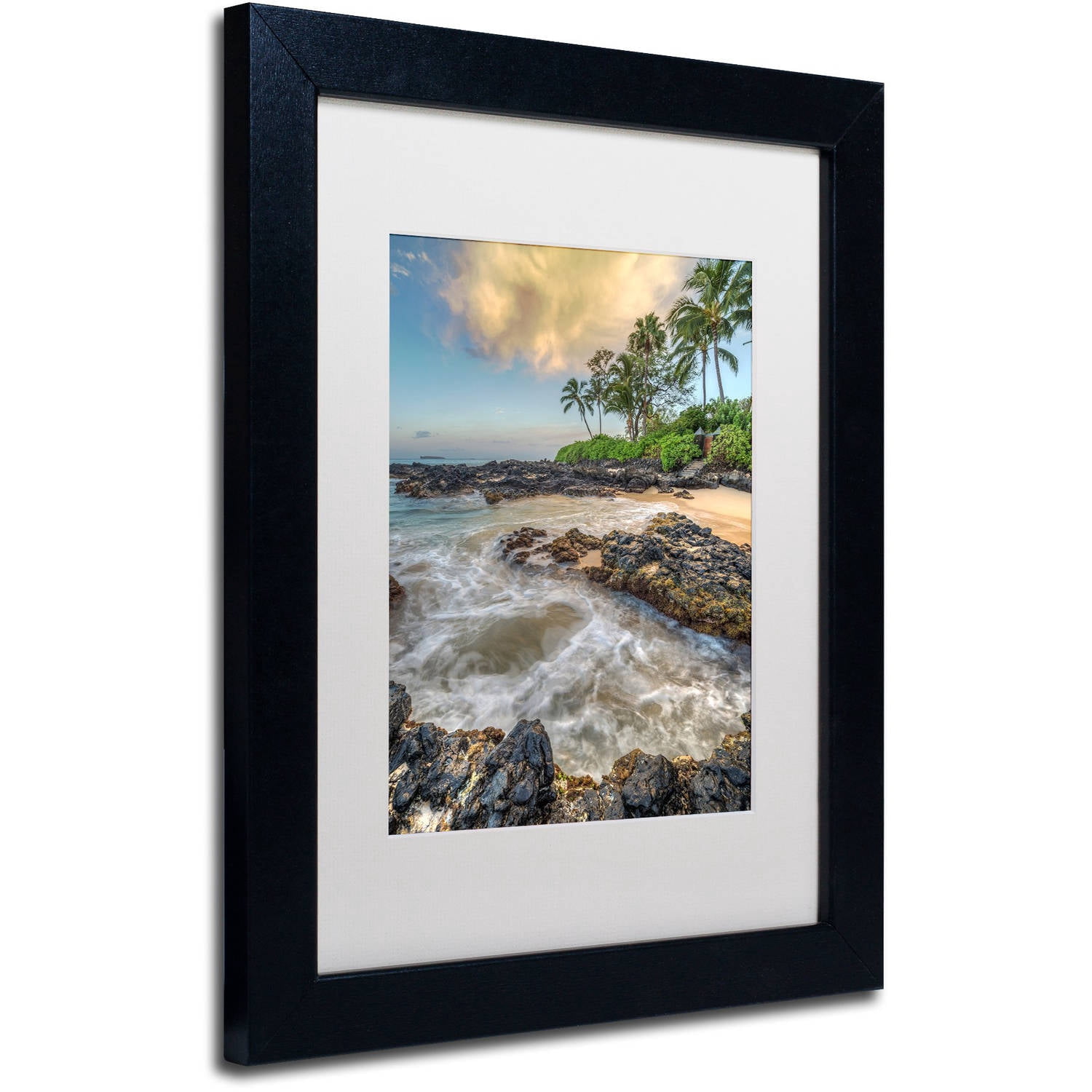 Trademark Fine Art 'Makena Sunrise' Canvas Art by Pierre Leclerc, White Matte, Black Frame