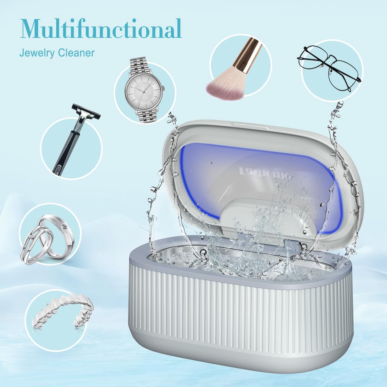 Professional Ultrasonic Cleaner Adjustable Power with Lights, Digital Timers & Degas Mode, 45KHz 550ML Ultrasonic Jewelry Cleaner with Basket Watch Stand for Rings Retainers Eyeglasses Dentures Coins