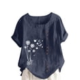 thumbnail image 2 of Roncen Women's Short Sleeve Daisy Print T-Shirt - Button Detail Crewneck Top in Cotton-Linen Feel Fabric, 2 of 5