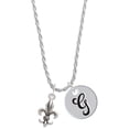 thumbnail image 1 of Delight Jewelry Medium Antiqued Fleur di Lis Silvertone Script Initial Disc - G - Charm Necklace, 20"+3", 1 of 4