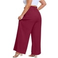 thumbnail image 5 of Xdegoge Plus Size Pants Women Elastic High Waist Trousers Featuring Self Tie Belt Wide Leg Flowy Summer Beach Dressy Casual Lounge Bottoms with Deep Side Pockets, 5 of 7