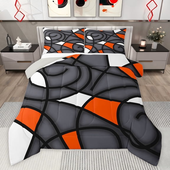 Feelyou Vintage Square Adult Twin Comforter Sets, Orange Abstract Ombre Bedding Set, 2pcs