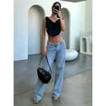 thumbnail image 3 of Female Wide Leg Jeans Low Rise Baggy Straight Leg Boyfriend Denim Pants Casual Loose Jeans Y2K Girl Style Light Blue L, 3 of 4