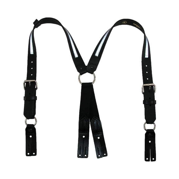 Size one size Leather Reflective Button End Fireman Work Suspenders