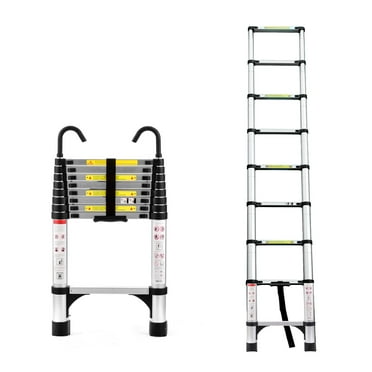 Telescopic Ladder 8.5FT, Hooks & Frame for Outdoor RV Home