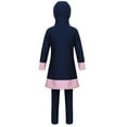 thumbnail image 2 of Yartina Girls Sweetheart Printed Long Sleeves Full Cover Conservative Hijab Burkini Rash Guard Navy Blue 130, 2 of 7