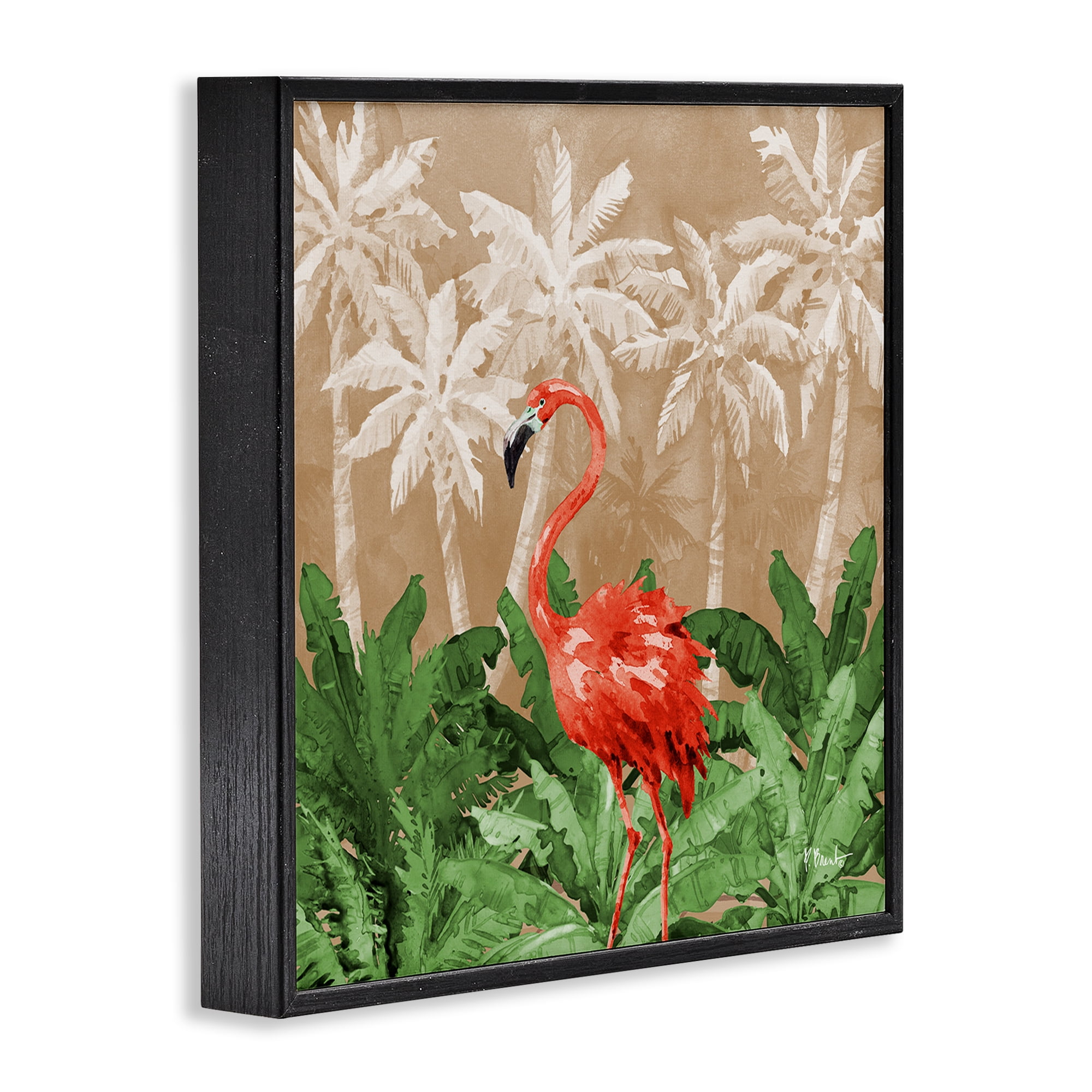 Stupell Industries Flamingo Jungle Scenery Animals & Insects Painting Black Framed Art Print Wall Art, 17 x 17