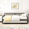 thumbnail image 4 of UHOMEPRO Daybed with Adjustable Trundle, Twin Metal Daybed with Pop Up Trundle Bed, Heavy-Duty Sofa with Portable Folding Trundle Bed for Bedroom Living Room (Black), 4 of 9