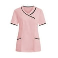 thumbnail image 2 of Hfnxid Scrubs Top for Women Slim Fit Stretchy Scrub Tops Solid Color Nurse Uniform Shirts Leightweight V-Neck Short Sleeve Blouse with Pockets, 2 of 10