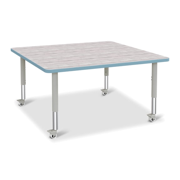 Square Activity Table - 48" X 48", Mobile - Driftwood Gray/Coastal Blue/Gray