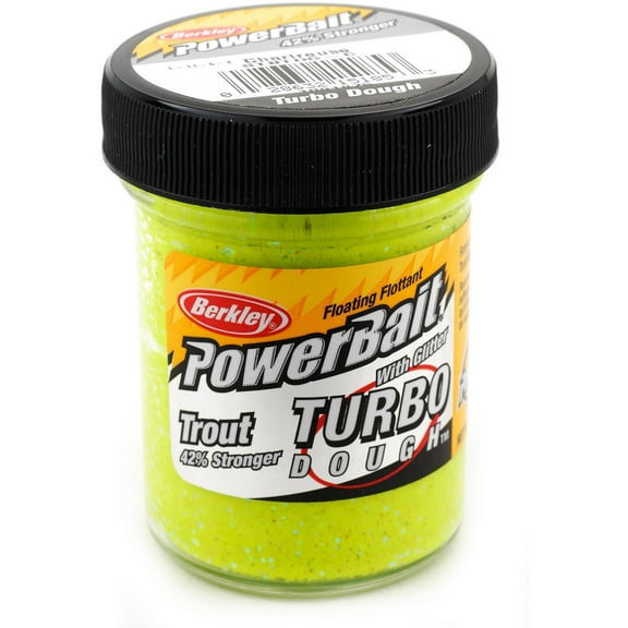 Berkley PowerBait Turbo Dough 1.75 Oz. Glitter Trout Floating Bait, Chartreuse