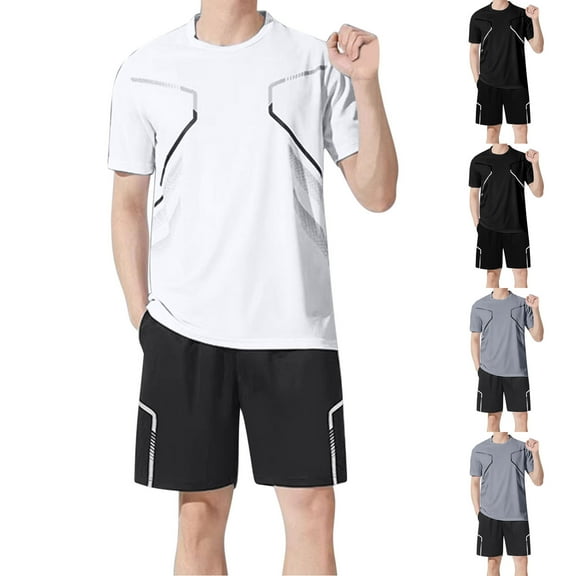 Bovxnpu Men's Shirt and Shorts Set 2 Piece Summer Tracksuits Short Sleeve Crew Neck Everyday Casual Athletic Shorts Set