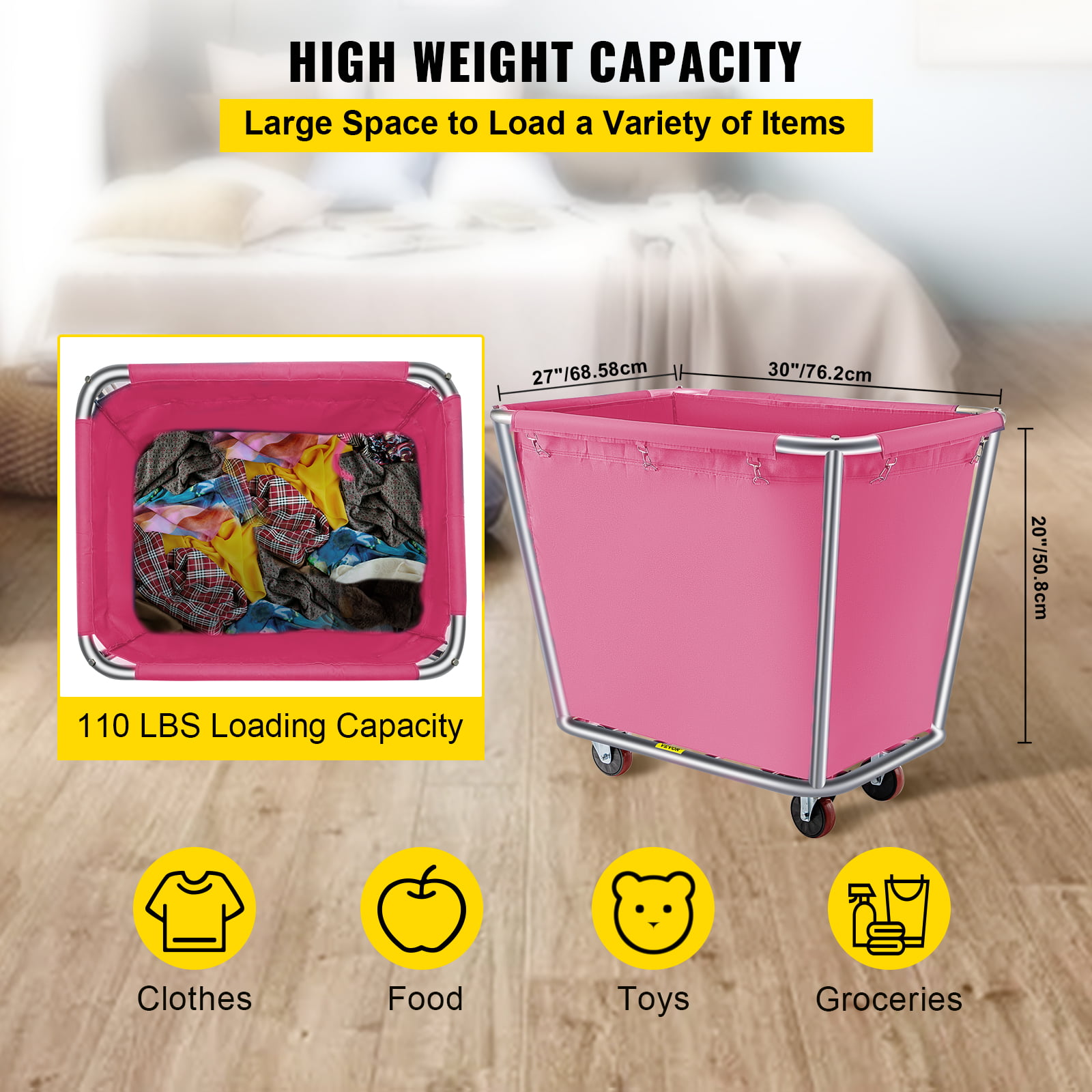 Hospital 3 Diameter Wheels Truck Cap Basket Canvas Laundry Cart Usually Used to Transport Clothes Home 10 Bushel Steel Canvas Laundry Basket VEVOR Basket Truck Store Sundries Suitable for Hotel 