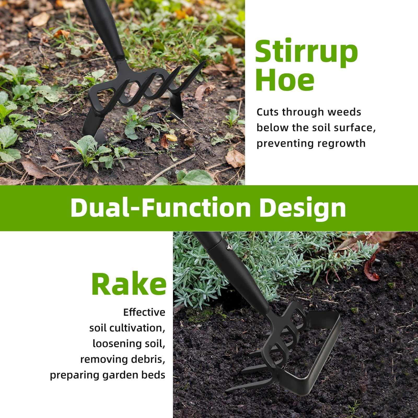 CHEASYOU Stirrup Hoe and Cultivator with 72 Inch Adjustable Long Handle, Heavy Duty 2-in-1 Scuffle Garden Hula Hoe Rake for Weeding, Digging and Cultivating
