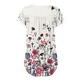 thumbnail image 4 of RQYYD Women's Floral Printed Short Sleeve Henley V Neck T-Shirt Pleated Casual Flowy Tunic Blouse Tops, 4 of 5