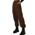thumbnail image 2 of Fangasis Women Sweatpants With Pockets Trousers Solid Color Jogger Pants Ladies Lounge Bottoms Comfy Running Dark Brown S, 2 of 4
