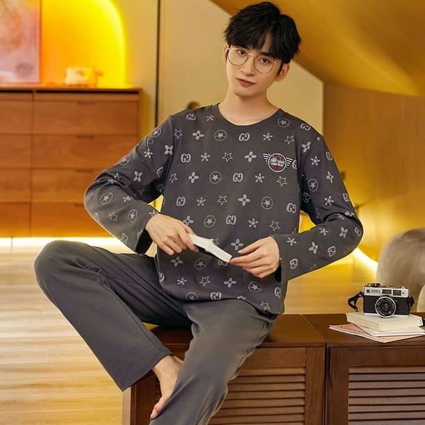 Pantalones de manga larga para hombre, pijamas de algodón, ropa de hogar, primavera y otoño