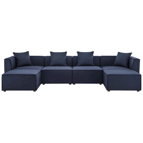 Modway Saybrook Outdoor Patio Upholstered 6-Piece Sectional Sofa in Navy
