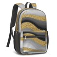 thumbnail image 2 of Black and Gold Marble Pattern 17" Waterproof Oxford School Backpacks for Teens, S-Shape Padded Straps, for School, Travel, Hiking, Camping, 2 of 5