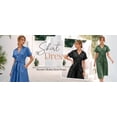 thumbnail image 3 of PUWEI Women's Pleated Shirt Dress Summer Casual Short Sleeve V Neck Button Down Dresses Workwear with Tie, 3 of 7