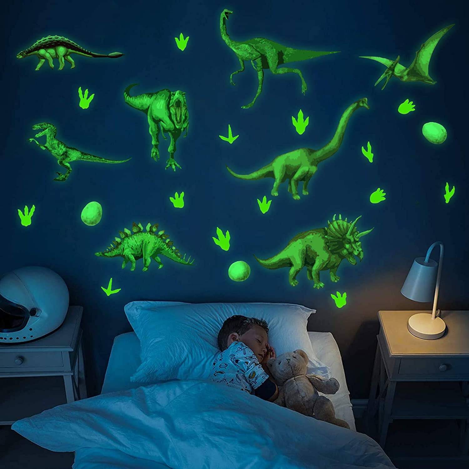 3D Luminous Dinosaurs Wall Sticker Creative PVC Cartoon Cute Room Door Decor