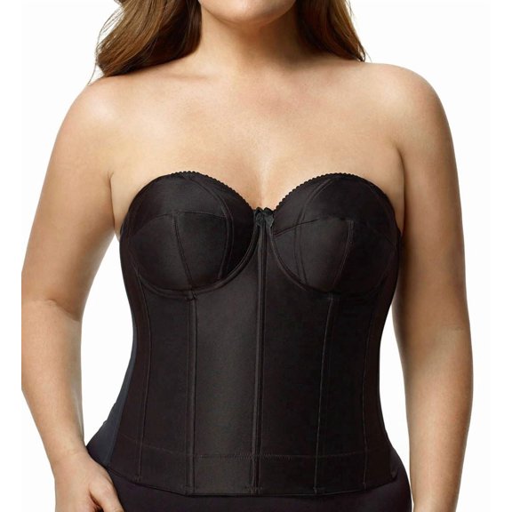 Women's Elila 6421 Long Strapless Longline Underwire Bra (Black 38H)