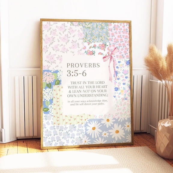 Proverbs 3:5-6, Physical Print, Scripture Collage, Bible Verse Print, Trend Scripture Decor, Christian Wall Art, Cottage Coquette Cute UNFRAMED PAPER POSTER, Home Decor, Living Room Dercor